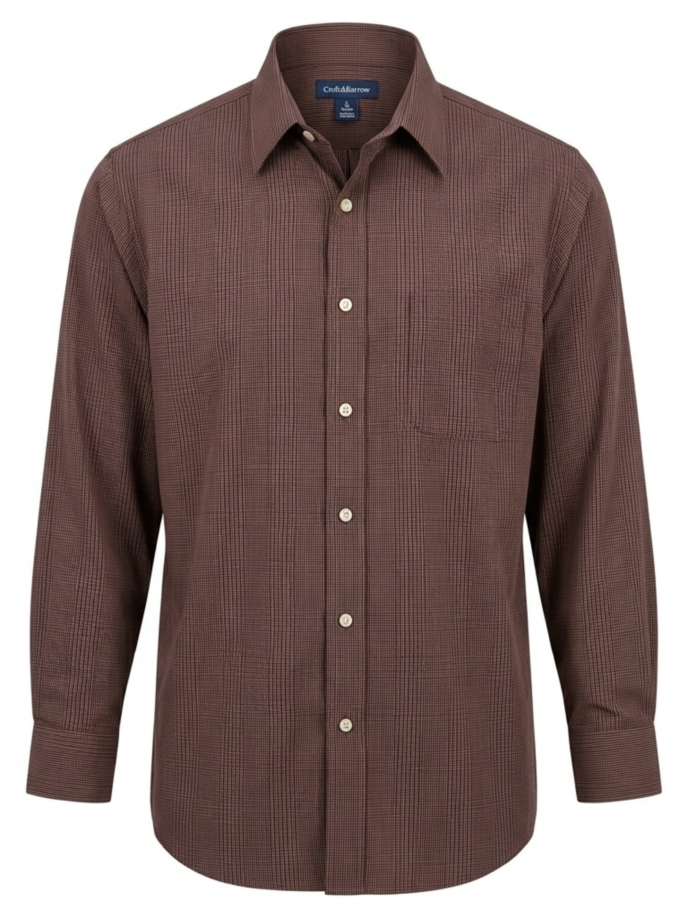 Croft & Barrow Brown Micro-Plaid Long Sleeve Dress Shirt | Size 16 32/33